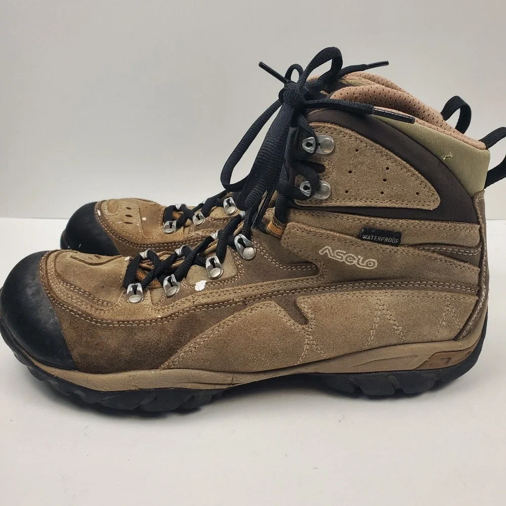 Asolo Hiking Boots Mens 9.5‎ Brown Nubuck Leather Vibram Sole Waterproof Camping